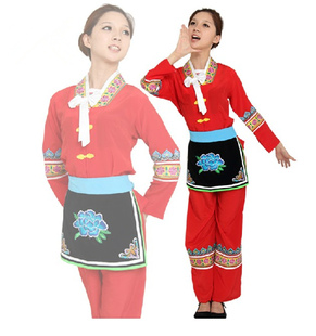 新款刘三姐红色演出服表演服壮族舞台景点服男女款主题酒店大型演