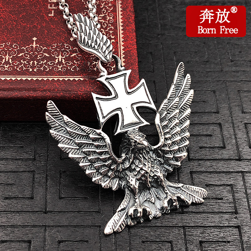 Born Free/奔放S925纯银欧美风十字架老鹰吊坠男女款毛衣链项链坠