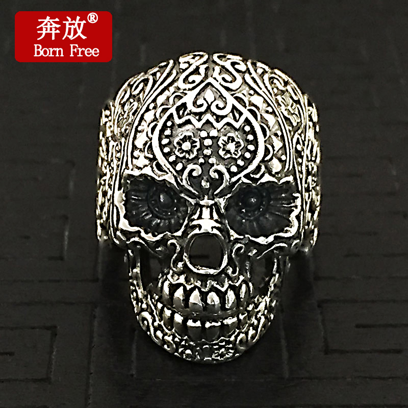 Born Free/奔放S925纯银饰品朋克复古泰银个性指环霸气骷髅头戒指