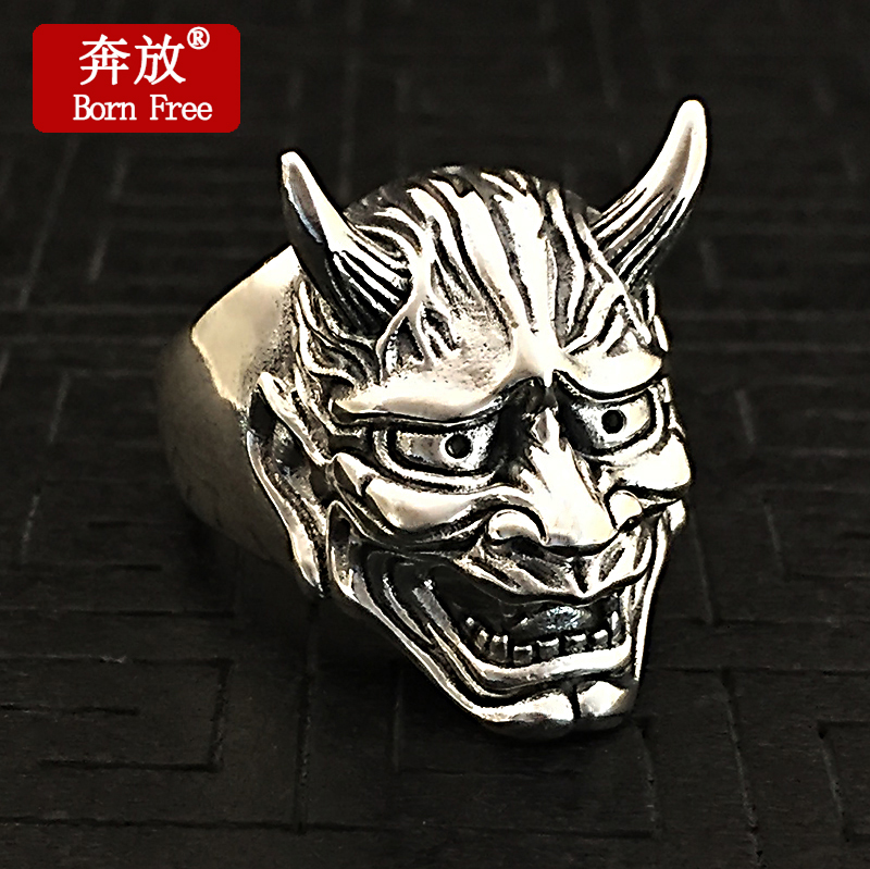 Born Free/奔放S925纯银饰品泰银复古个性男女款般若开口戒指指环