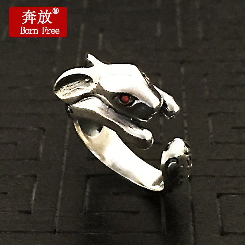 Born Free/奔放S925纯银饰品复古泰银可爱红眼睛兔子秀气戒指尾戒