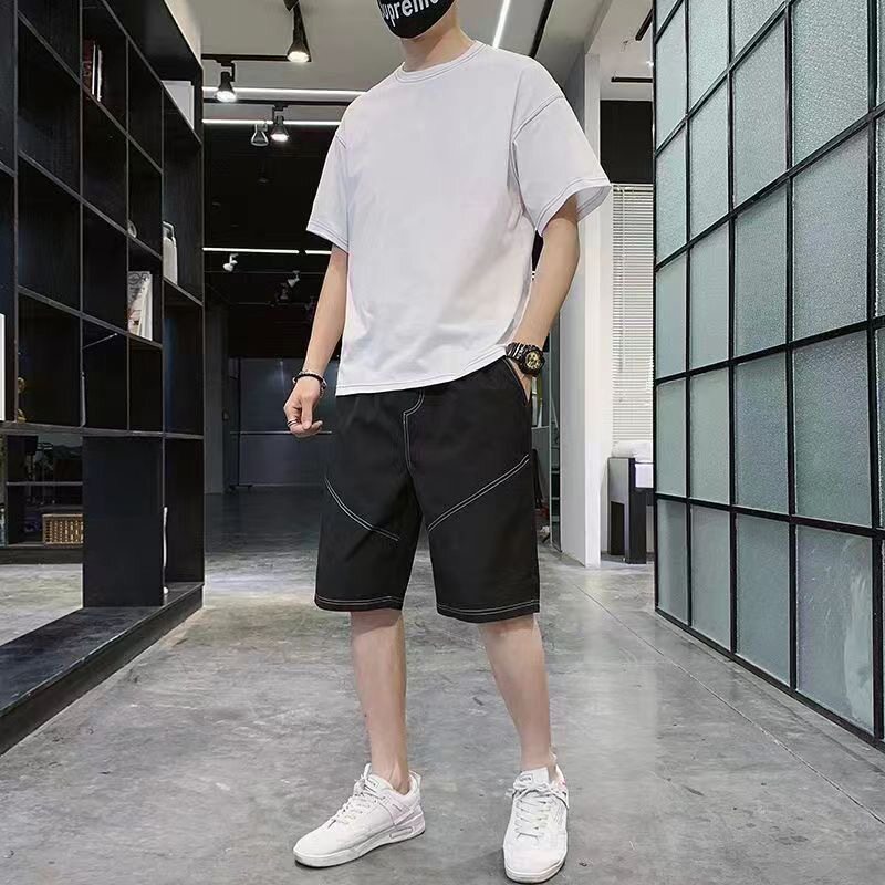 夏季新款男士简约套装痞帅短袖网休闲运动套装