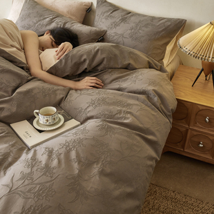 A类全棉浮雕提花磨毛四件套柔软亲肤透气纯色家用冬季床品套装