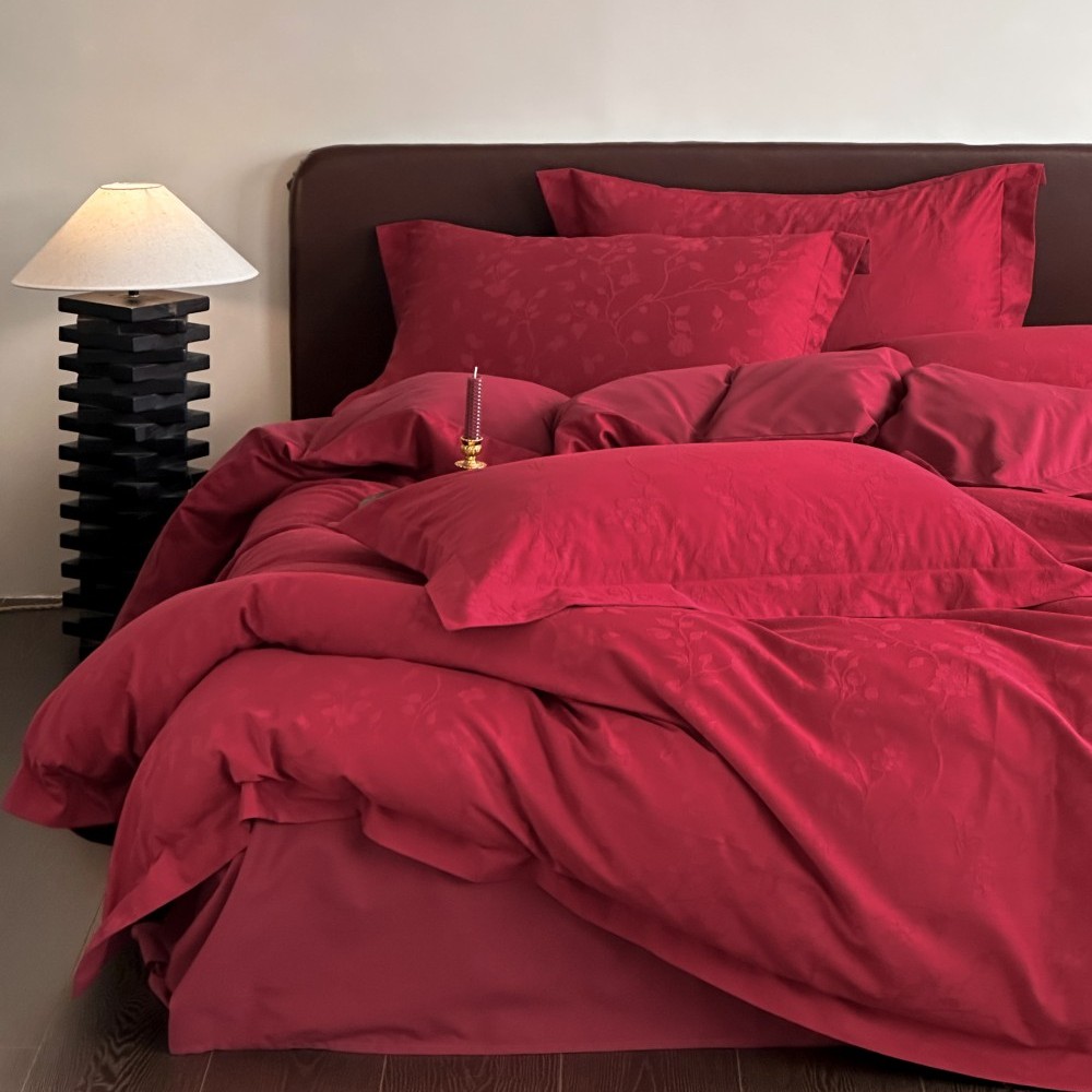 全棉云感提花婚庆四件套大红色