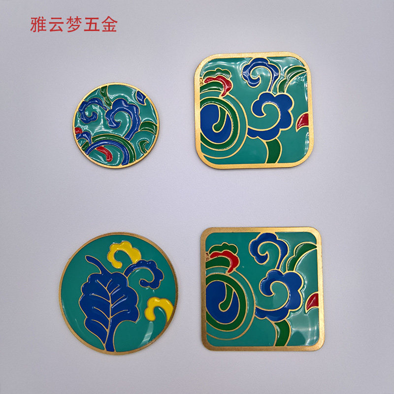 新中式家具铜件彩绘沙发椅子靠背铜配件轻奢铜饰品珐琅彩黄铜装饰