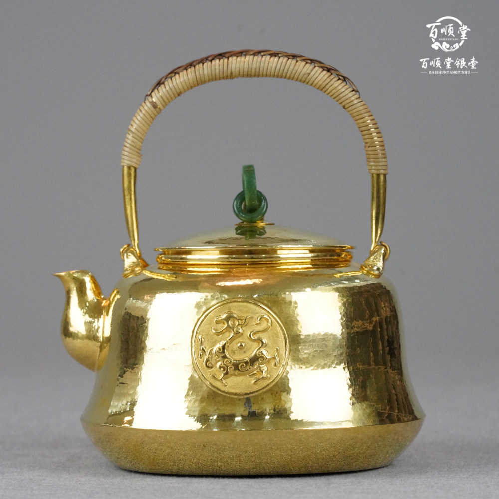 百顺堂 金壶 纯银9999烧水壶 纯金金壶 烧水金壶 一张打金壶 手工
