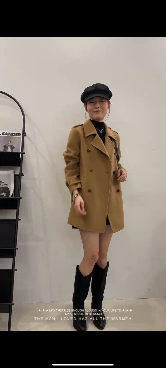 山羊绒大衣欧洲站2025秋冬高级感双排扣中长款 羊毛外套女复古