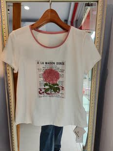 蓝欧2025夏季新品绣花玫瑰花修身显瘦舒适短袖T恤女L1172
