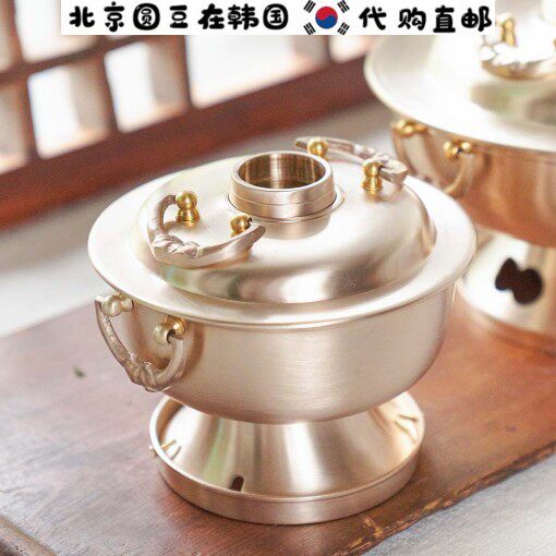 韩国直邮代购手工黄铜高档厨具双耳提盖高脚火锅水煎肉部队锅汤锅