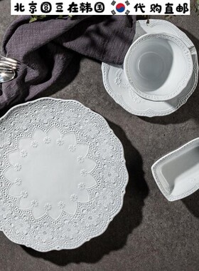 韩国直邮代购意大利产vbc手工陶瓷高档餐具巴洛克蕾丝盘碗碟杯子