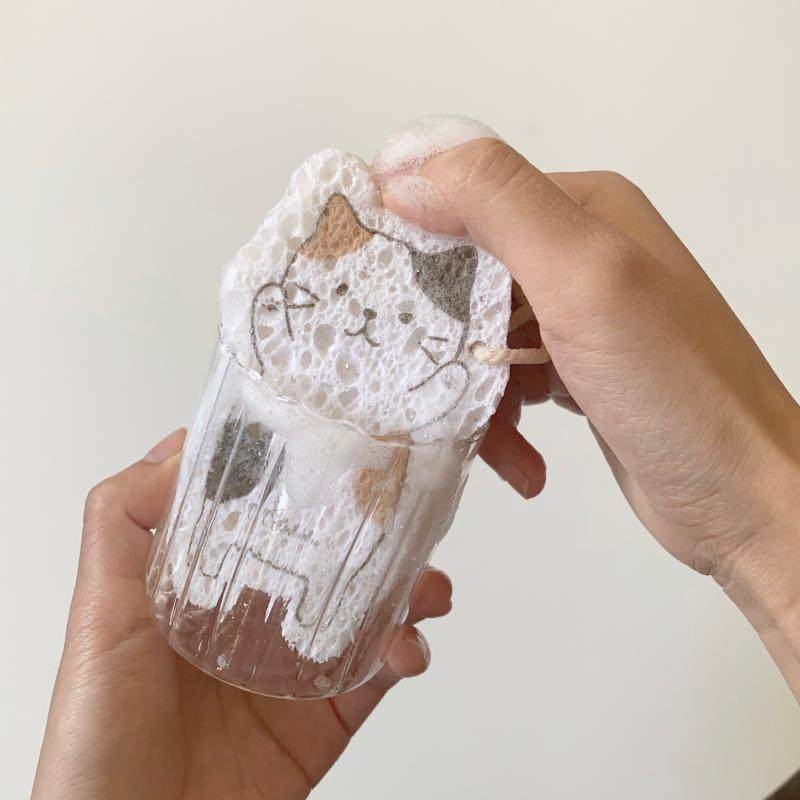 卡通猫咪海绵厨房木浆棉洗碗不粘油易清洗加厚刷碗百洁布神器挂绳,家庭/个人清洁工具,海绵擦,淘宝优惠券,粉丝福利购,淘宝优惠卷