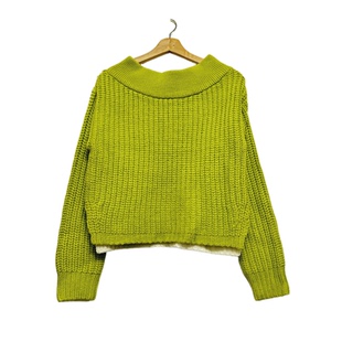 毛衣 短款 圣迪折扣女装 秋冬慵懒休闲粗棒拼色针织开衩摆落肩袖