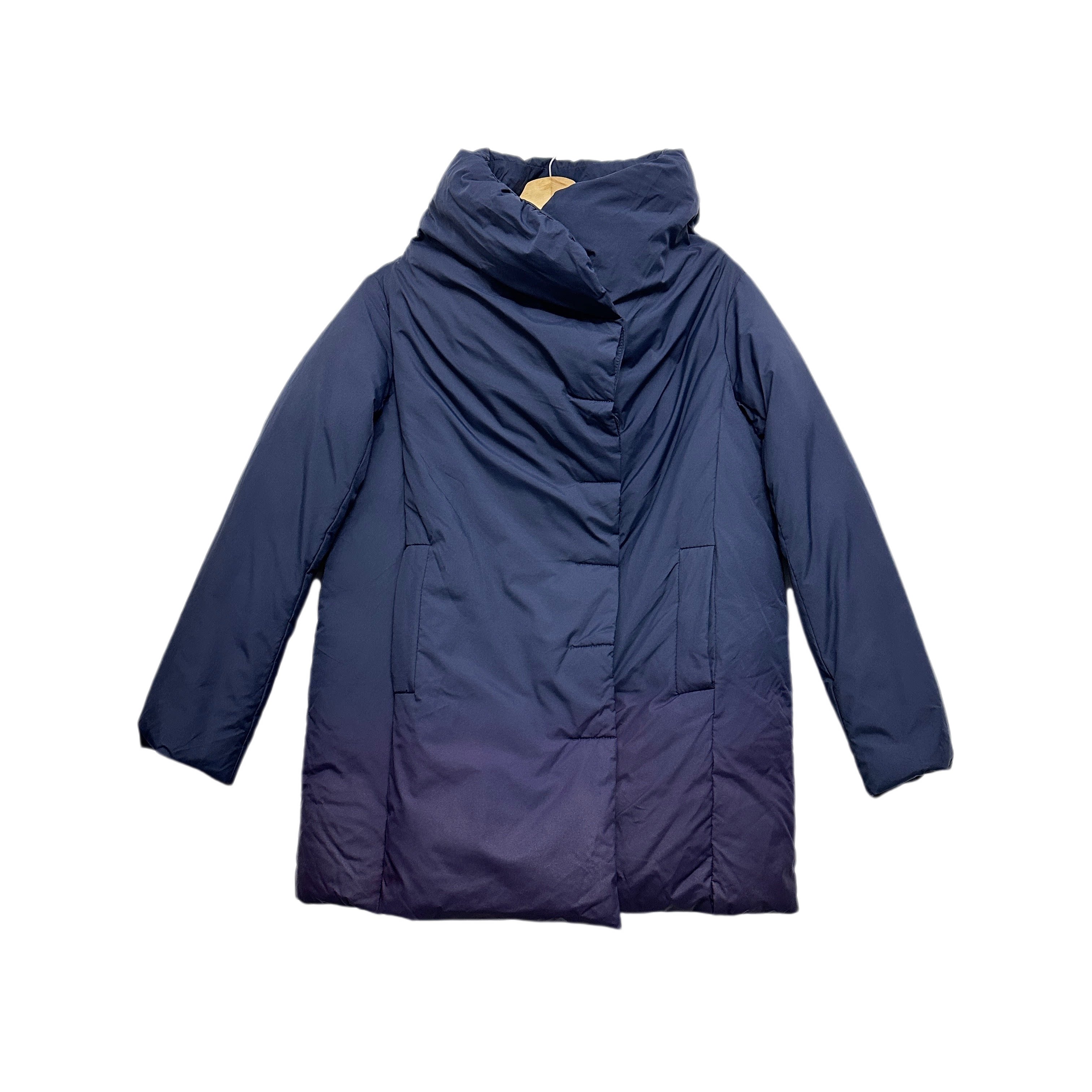 圣迪折扣女装 冬季蓝紫渐变色调简约大方插袋立领中长款羽绒服