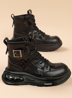 儿童马丁靴2025秋冬新款儿童真皮薄款短靴女童鞋子黑色靴子男童鞋