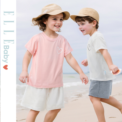 ELLEBABY儿童短袖透气吸汗纯色速干幼中大童夏装儿童休闲上衣