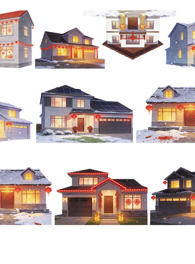 自制新年暖屋新年夜夜晚房屋造景和纸手帐胶带拼贴装饰房屋胶带