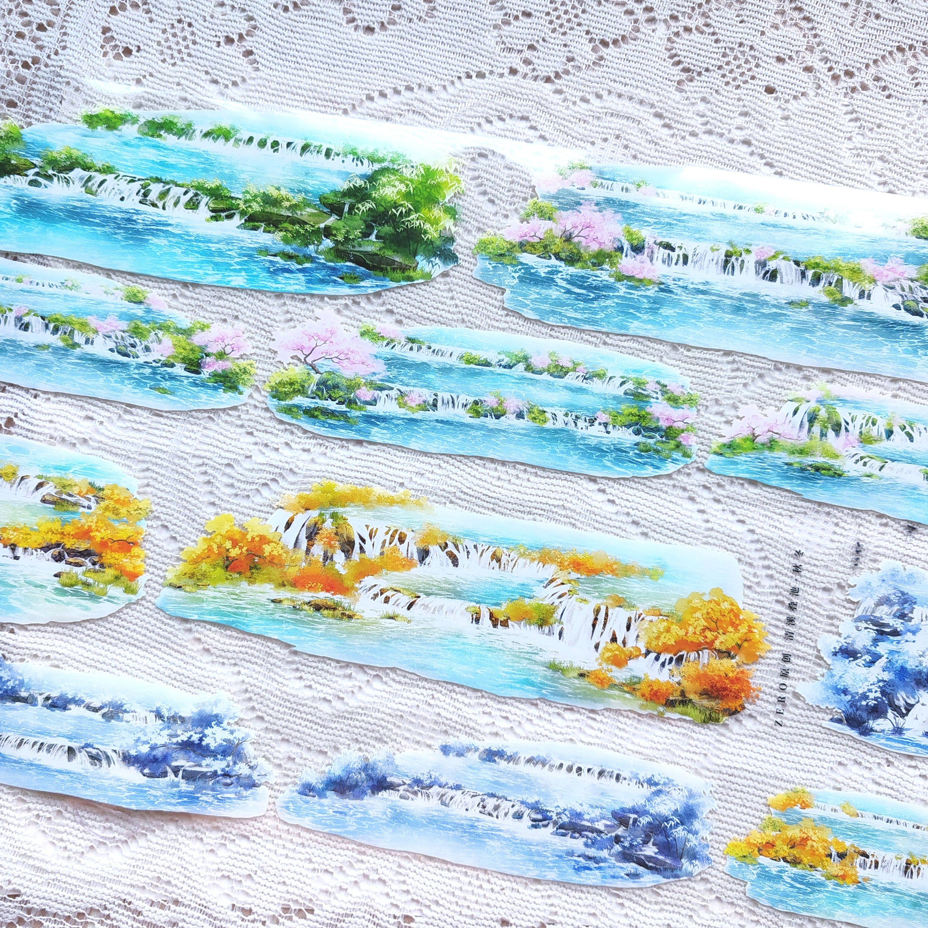 分装落泉玉漱春清溪叠池夏秋冬溪流瀑布古风现代造景拼贴手帐胶带,文具电教/文化用品/商务用品,和纸胶带,淘宝优惠券,粉丝福利购,淘宝优惠卷