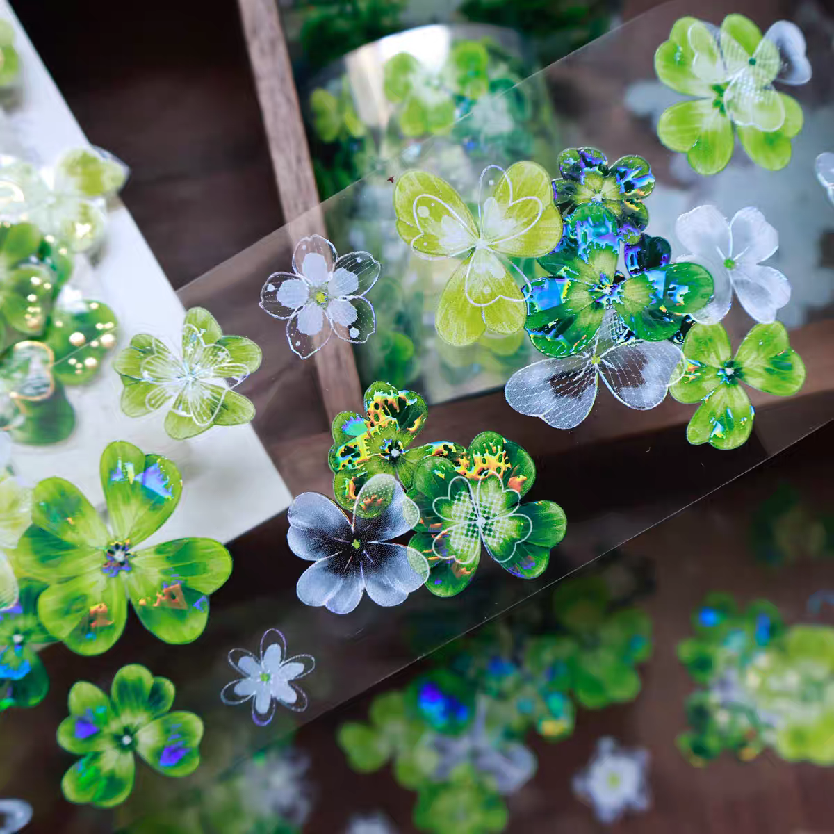 壹洱分装森屿时夏烫金贝壳光pet四叶草清爽花花手帐胶带拼贴装饰,文具电教/文化用品/商务用品,和纸胶带,淘宝优惠券,粉丝福利购,淘宝优惠卷