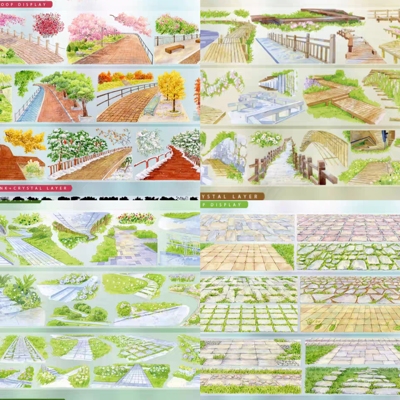 分装四季步道石砖步道2曲径轻行公园小路pet路面小路造景手帐胶带