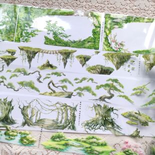 分装悬石栈道浮空石松语苍木盘根森溪伏木古风造景拼贴手帐胶带