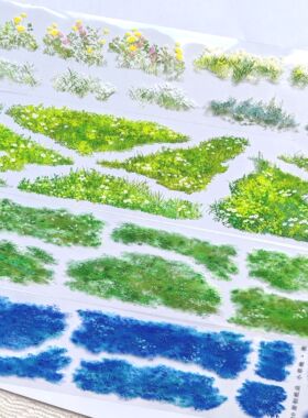 现代古风装饰小草地小花丛小石堆兰泽芳草乱石清坪造景拼贴装饰