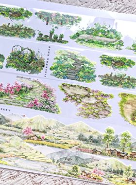 分装草长莺飞花园小景一路繁花pet造景手帐拼贴装饰手机背卡胶带