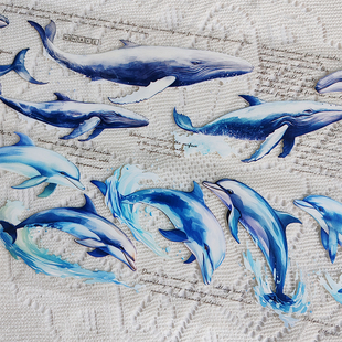 自制胶带轻复古鲸海洋生物暗黑恐怖游轮pet无白墨手帐胶带素材贴