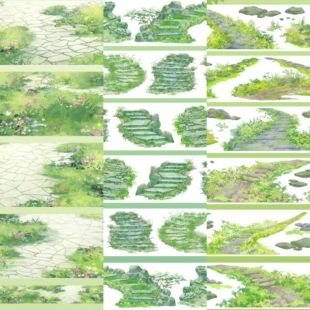 分装繁花春路芳草小径苔石阶绿pet草地石阶路面基础造景手帐胶带