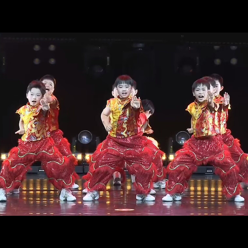 雄狮少年舞蹈演出服六一儿童舞龙舞狮春节喜庆醒狮鼓舞少年表演服