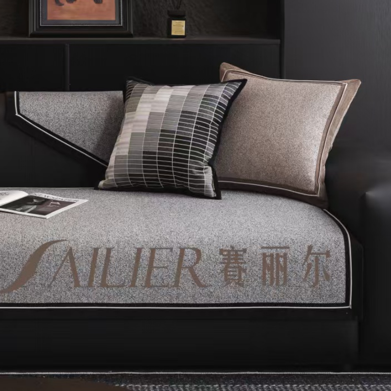 赛丽尔新款sd246星屿雪尼尔麻四季现代简约中古风轻奢防滑沙发垫