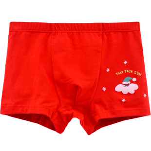 瑁恩瑁男童内裤本命年12岁属马男孩大红色平角底裤中大童四角短裤