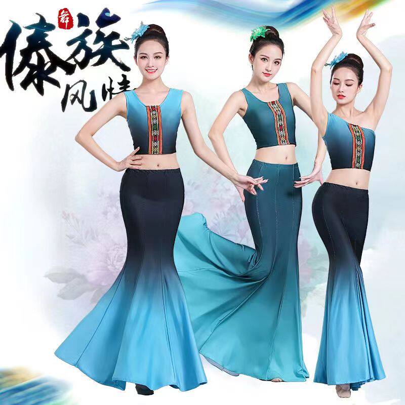 傣族舞蹈演出服练功裙表演服女鱼尾半身裙傣族舞裙孔雀舞艺考服装