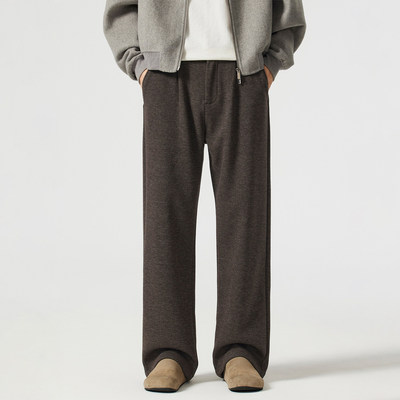 冬季慵懒松弛感羊毛西裤男加绒加厚宽松直筒老钱风休闲长裤