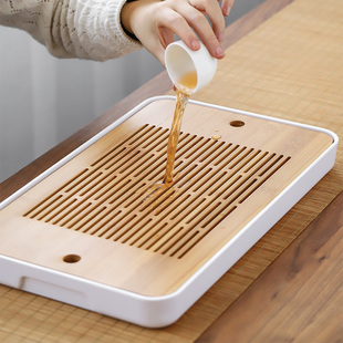 茶海功夫茶具简约密胺茶托盘干泡台 君器茶盘家用小茶台竹制储水式