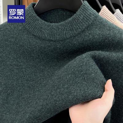 罗蒙圆领羊毛衫男100纯加