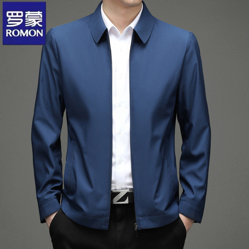 罗蒙正品2025秋季新款夹克男士中年爸爸装商务休闲纯色拉链外套男