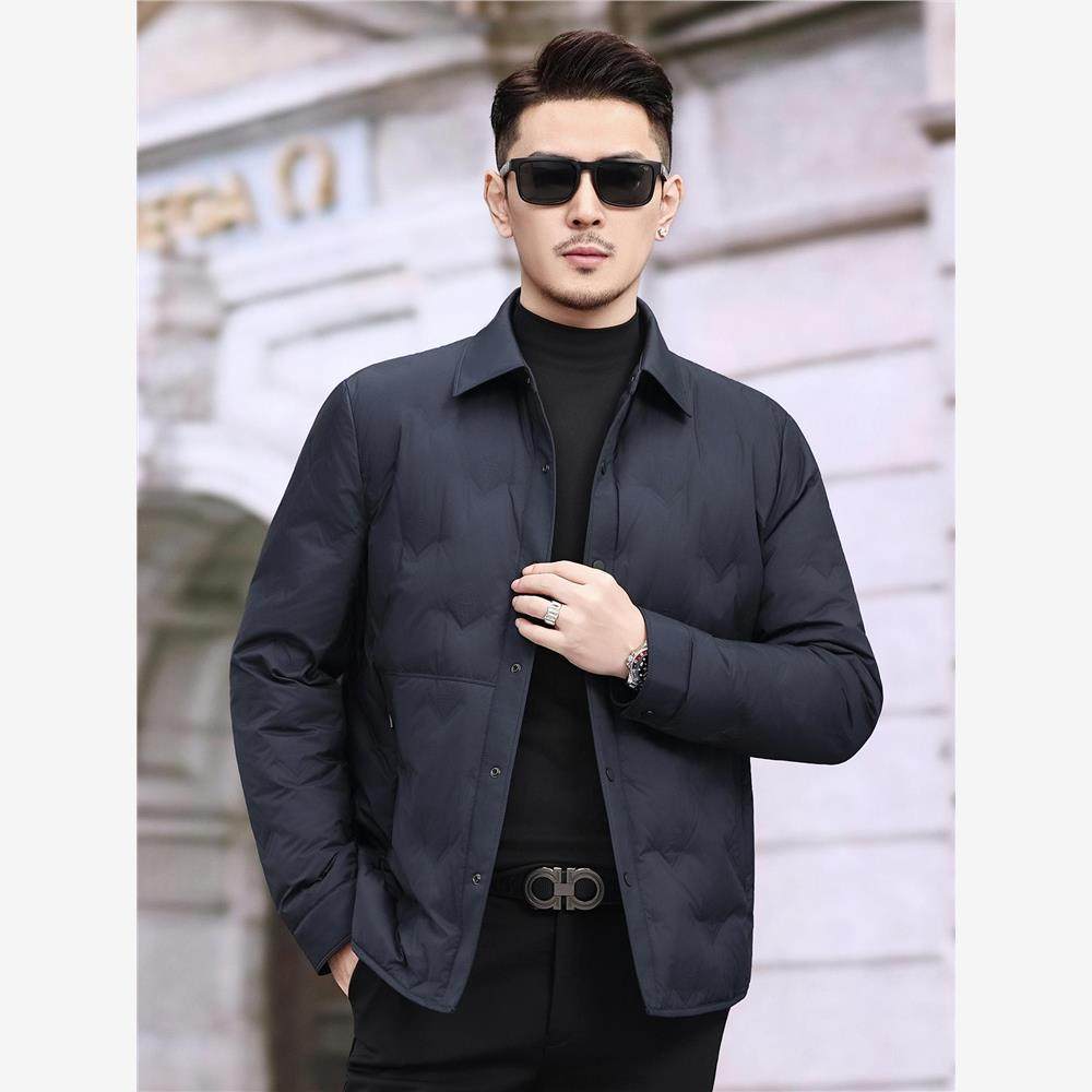 罗蒙高级感轻奢翻领羽绒服男士秋冬新款轻薄保暖中年商务冬装外套