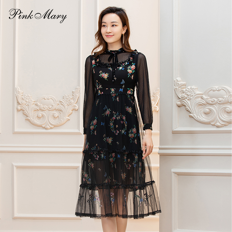 粉红玛丽法式宫廷星点网纱连衣裙