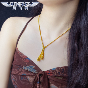 黄金时尚爆闪金珠项链大气足金999套链锁骨链吊坠可调送礼生日女