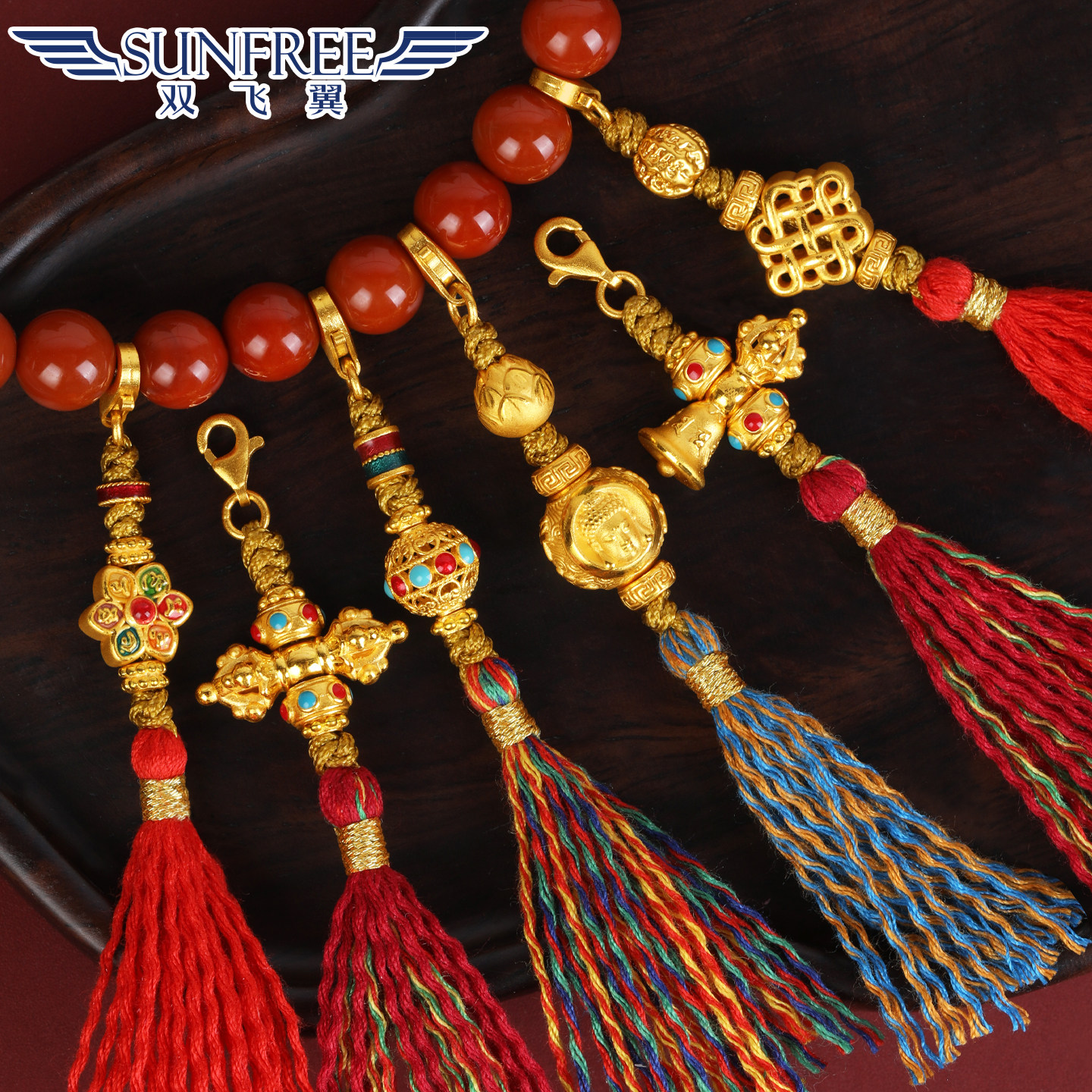 黄金手工编织活口金刚铃杵手机配挂件足金999手链串文玩侧挂隔珠