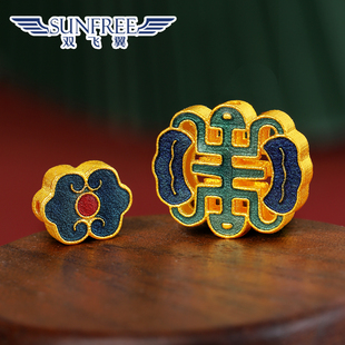 古法黄金烧蓝寿字转运珠999足金如意纹手链编绳串珠配件背云线束