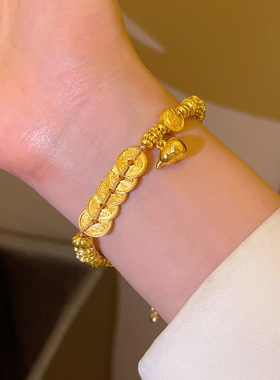 古法镀金碎碎金钱币福袋手链女款小众手串招财转运手饰2026年新款