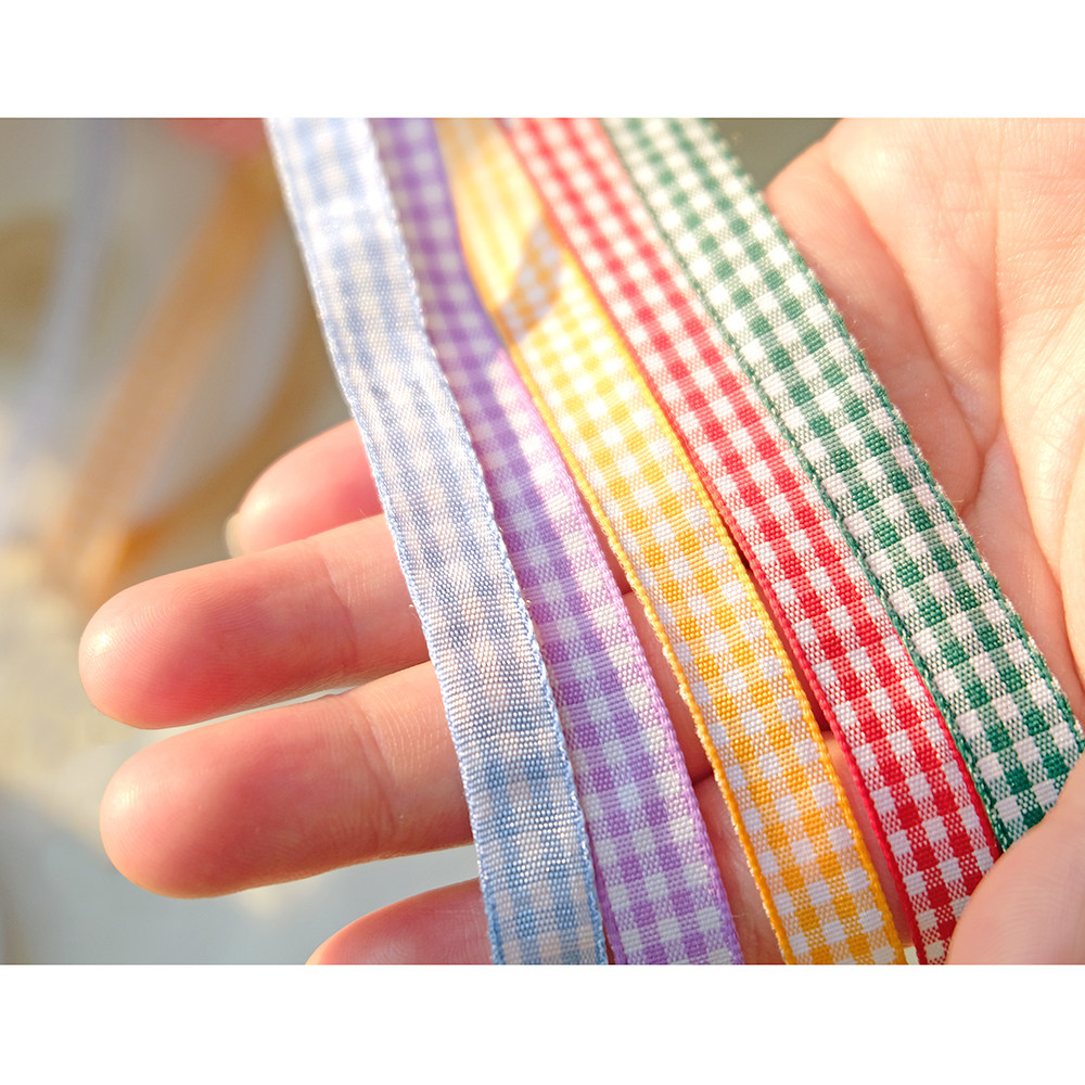 1cm格子丝带红绿蓝黄色 INs风圣诞烘焙礼盒包装双面彩带22.5米