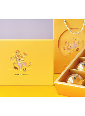 原创手绘插画可爱蛋黄酥礼盒中秋节月饼包装盒子75g6粒装私房伴手