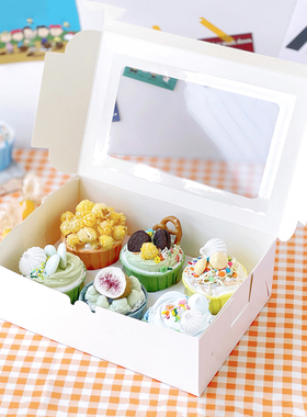 白色4格马芬盒 cupcake纸杯子蛋糕盒6粒雪媚娘纸盒加高蛋挞包装盒