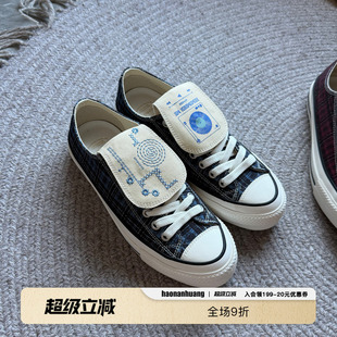 haonanhuang × qinggg 复古格纹低帮硫化鞋欧索莱鞋垫翻舌帆布鞋