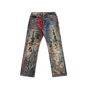 印花boro直筒牛仔长裤 haonanhuang重置501康利数码 申义晟同款