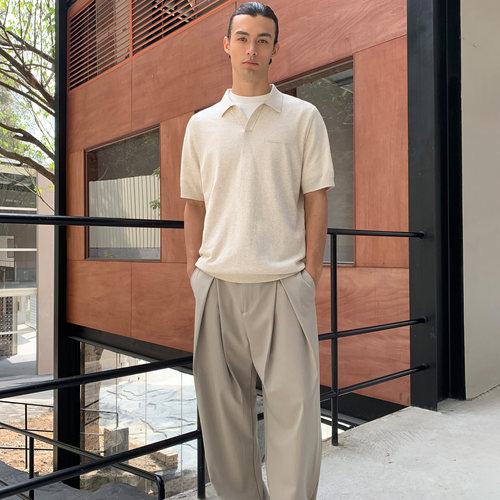 老钱风16针桑蚕丝混纺polo领T恤