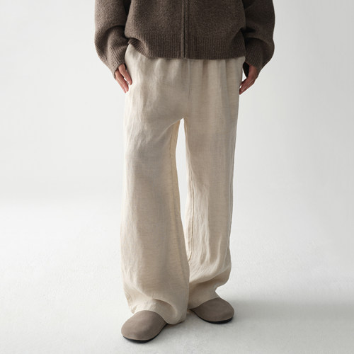 纯亚麻老钱风休闲长裤