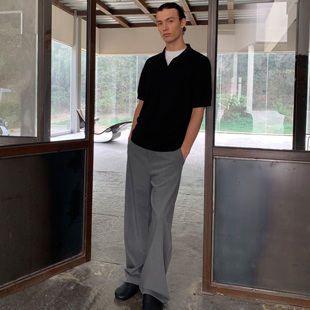 haonanhuang 莫代尔醋酸羊毛混纺无腰头连腰直筒休闲西裤